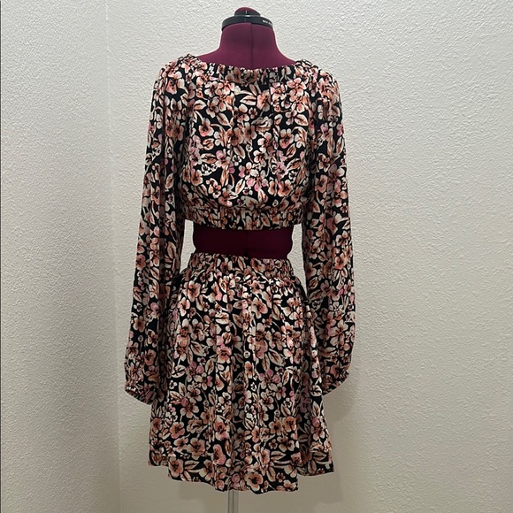 Free people - Jael Floral Black & Pink Long Sleeve Mini Cutout Dress Women XS - Picture 8 of 10